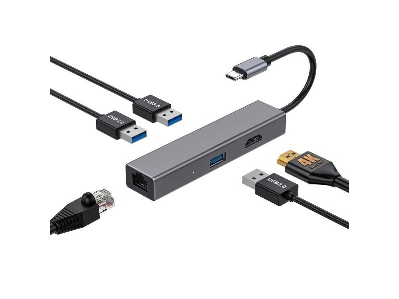 USB извод CoolBox Hub miniDOCK4 USB-C Сив