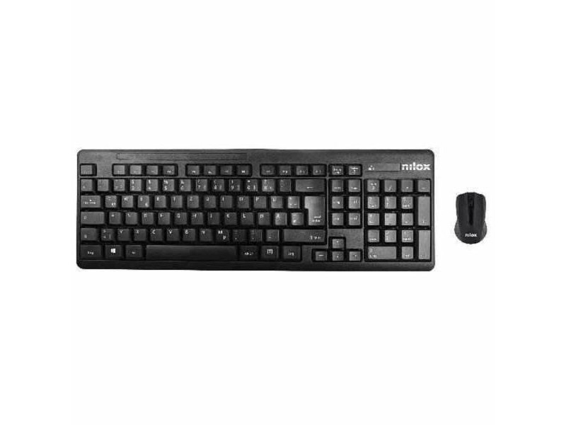 Kлаиатура с безжична мишка Nilox NXKMWE0001 Черен Испанска Qwerty QWERTY