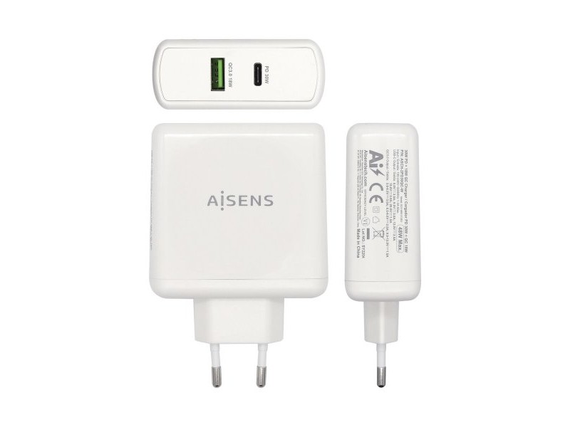 USB зарядно стена Aisens ASCH-2PD30QC-W Бял 48 W USB-C (1 броя)