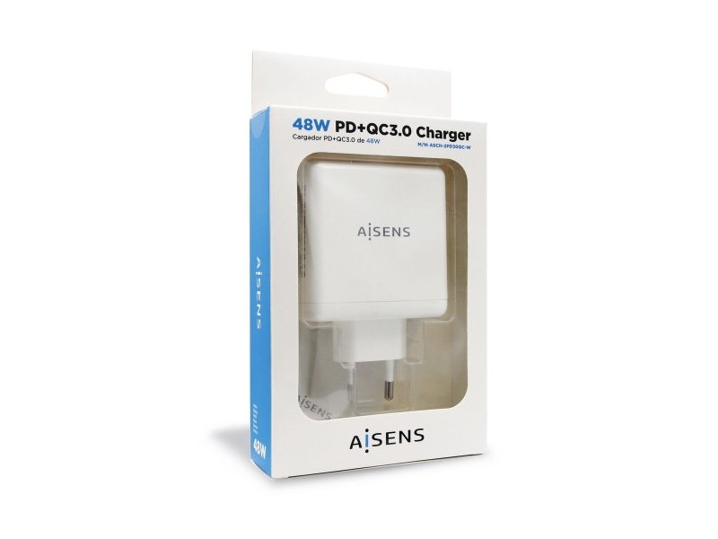 USB зарядно стена Aisens ASCH-2PD30QC-W Бял 48 W USB-C (1 броя)