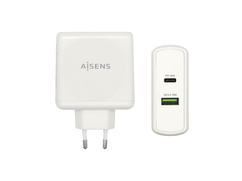 USB зарядно стена Aisens ASCH-2PD30QC-W Бял 48 W USB-C (1 броя)
