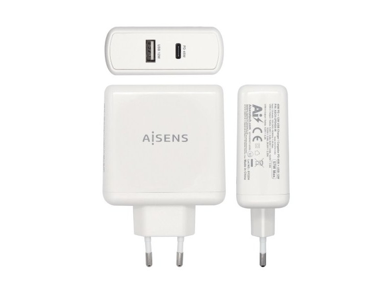 USB зарядно стена Aisens ASCH-2PD45A-W Бял 57 W USB-C (1 броя)