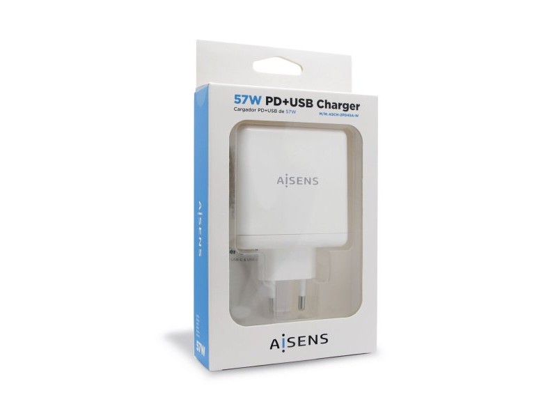 USB зарядно стена Aisens ASCH-2PD45A-W Бял 57 W USB-C (1 броя)