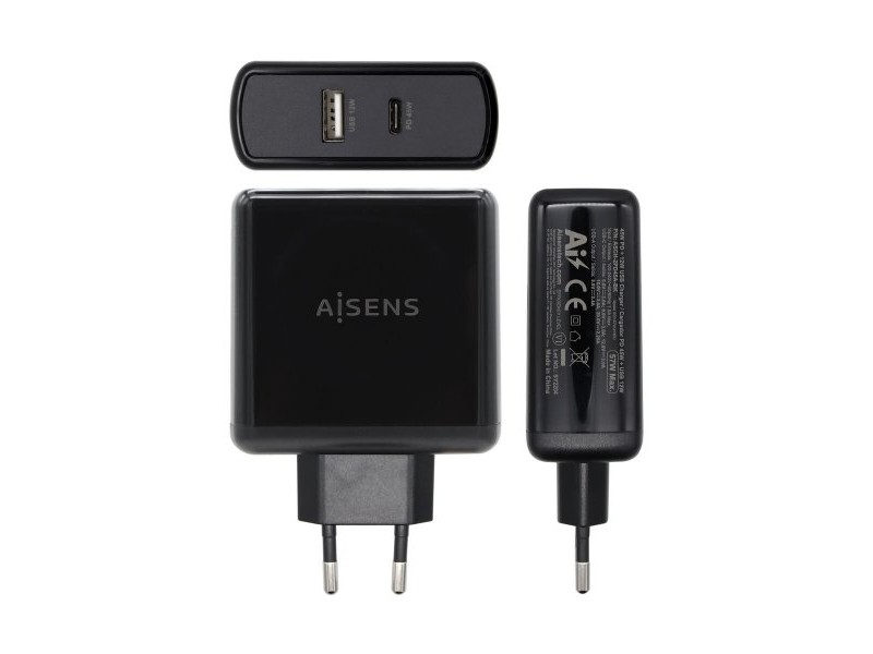 USB зарядно стена Aisens ASCH-2PD45A-BK 57 W Черен USB-C
