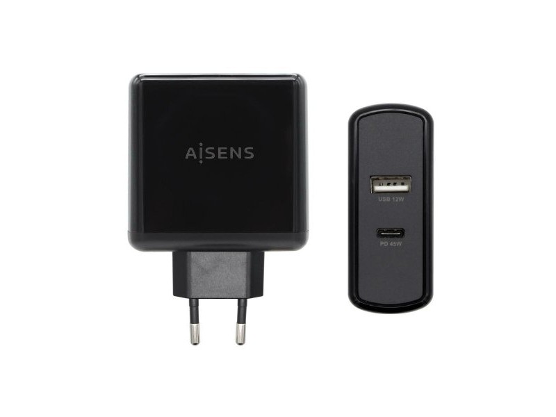 USB зарядно стена Aisens ASCH-2PD45A-BK 57 W Черен USB-C