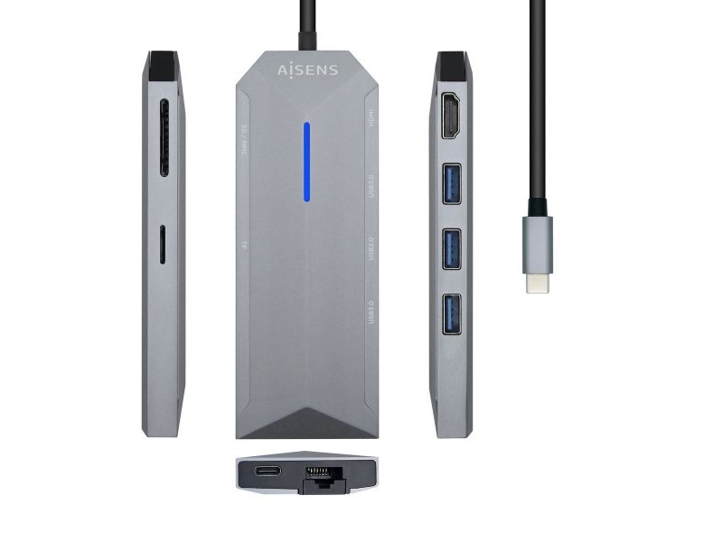 USB извод Aisens ASUC-8P004-GR 4K Ultra HD Черен Сив
