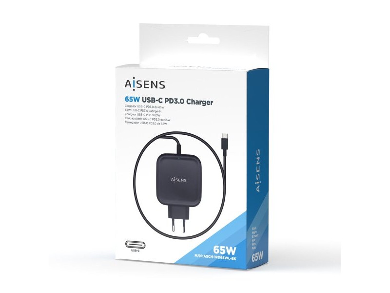 Зарядно за стена Aisens ASCH-1PD65WL-BK Черен 65 W (1 броя)