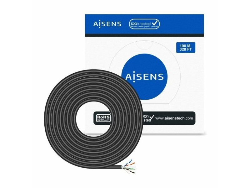 UTP категория 6 твърд мрежови кабел Aisens AWG24 Черен 100 m