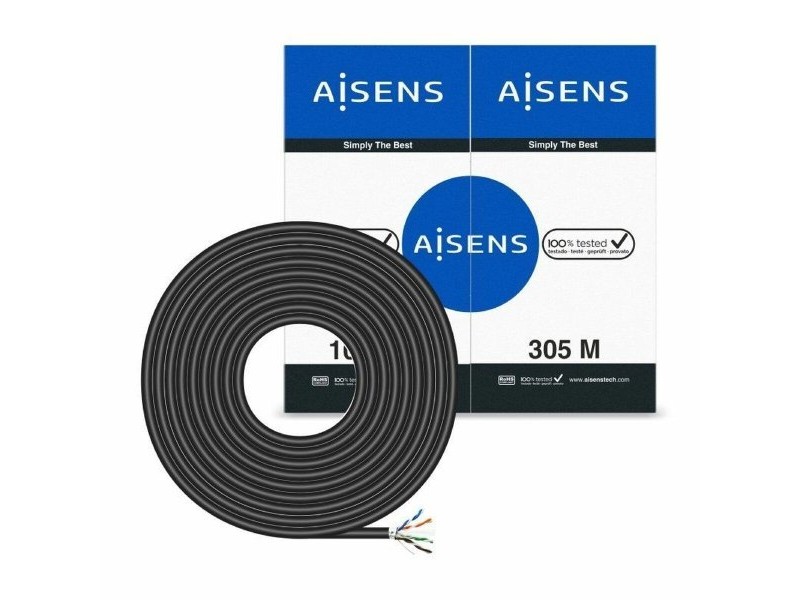 UTP категория 6 твърд мрежови кабел Aisens AWG24 Черен 305 m
