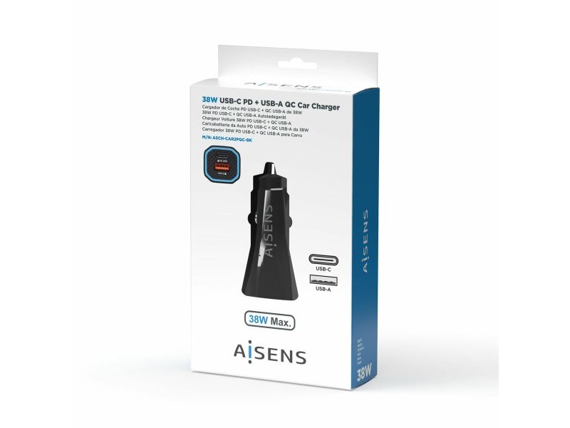 Зарядно за кола Aisens ASCH-CAR2PQC-BK Черен 38 W