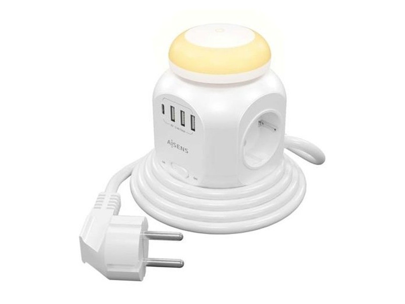 Табло с 4 гнезда с бутон за включване Aisens ASPS-3A1CL01-W (1,8 m)