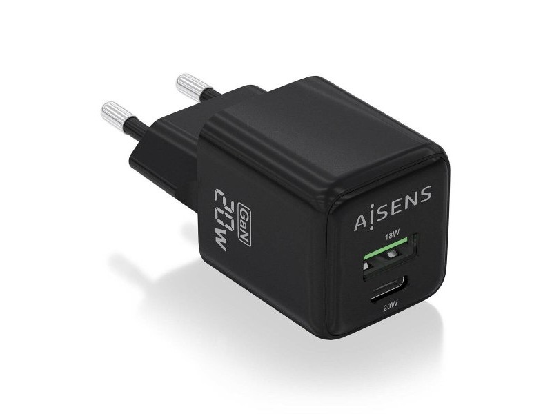Зарядно за стена Aisens ASCH-20W2P011-BK 20 W Черен (1 броя) Зарядно за стена Aisens ASCH-20W2P011-BK 20 W Черен (1 броя)