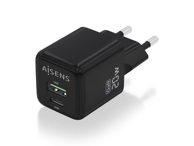 Зарядно за стена Aisens ASCH-20W2P011-BK 20 W Черен (1 броя) Зарядно за стена Aisens ASCH-20W2P011-BK 20 W Черен (1 броя)