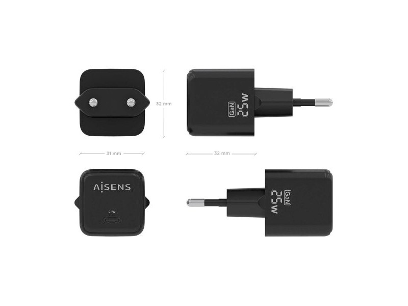Зарядно за стена Aisens ASCH-25W1P013-BK 25 W Черен (1 броя)