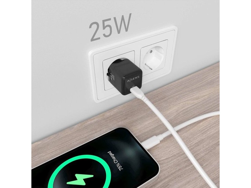Зарядно за стена Aisens ASCH-25W1P013-BK 25 W Черен (1 броя)