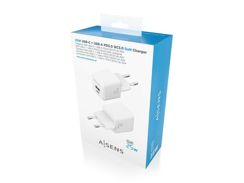 Зарядно за стена Aisens ASCH-25W2P014-W Бял 25 W (1 броя) Зарядно за стена Aisens ASCH-25W2P014-W Бял 25 W (1 броя)