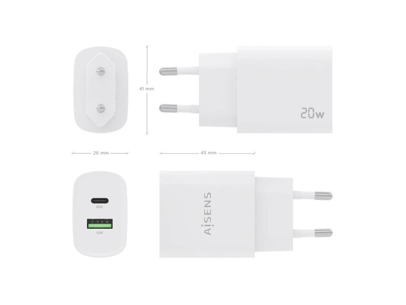 Зарядно за стена Aisens A110-0754 Бял 20 W (1 броя) Зарядно за стена Aisens A110-0754 Бял 20 W (1 броя)