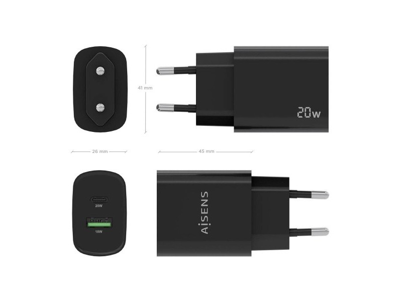 Зарядно за стена Aisens A110-0755 Черен 20 W (1 броя)