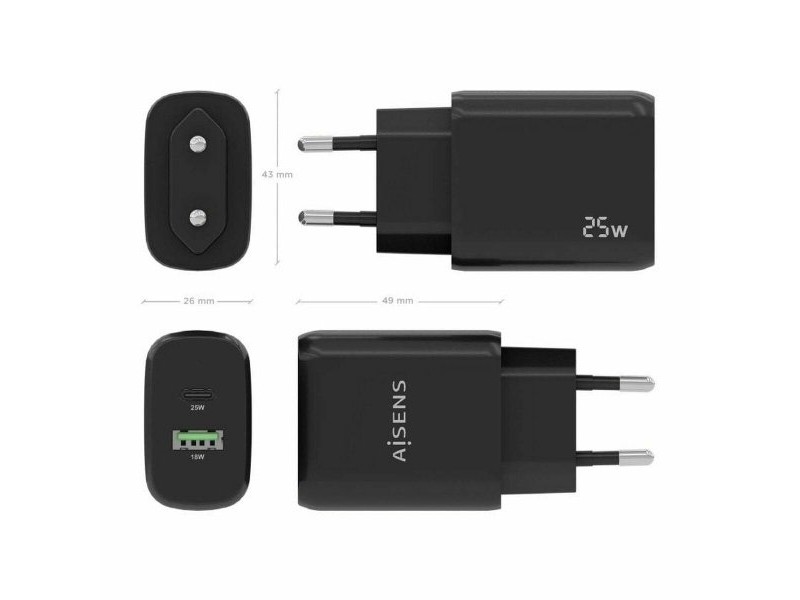 Зарядно за стена Aisens A110-0759 Черен 25 W (1 броя)