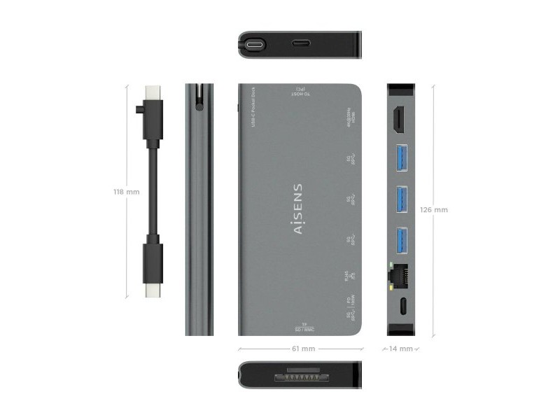 USB извод Aisens ASUC-8P015-GR Сив (1 броя)
