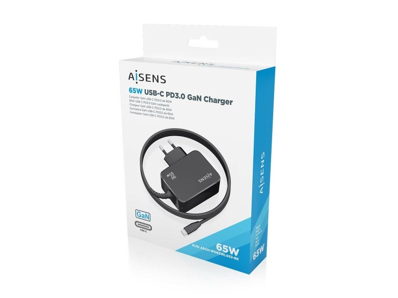 Зарядно за стена Aisens ASCH-1PD65WL033-BK Черен 65 W (1 броя)