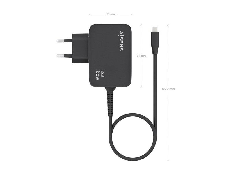 Зарядно за стена Aisens ASCH-1PD65WL033-BK Черен 65 W (1 броя)