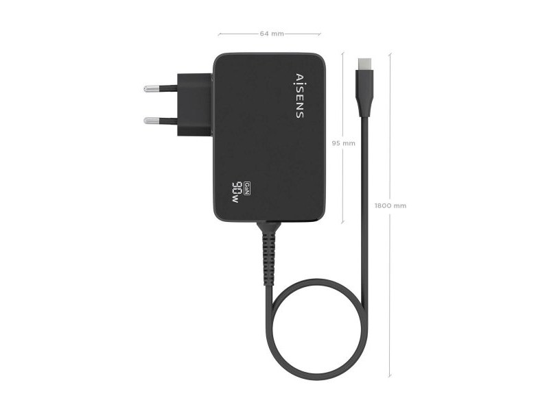Зарядно за стена Aisens ASCH-1PD90WL034-BK Черен 90 W (1 броя)