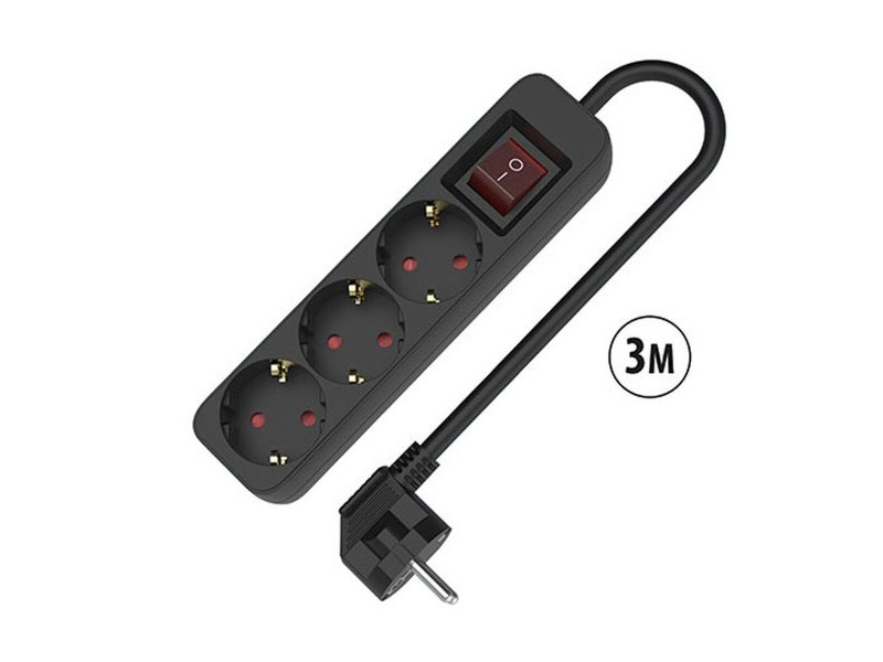 Табло с 3 гнезда с бутон за включване TM Electron 3680 W Черен (3 m)