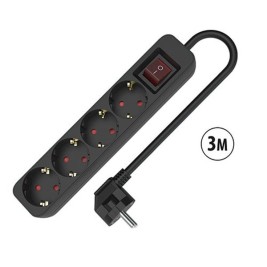 Табло с 4 гнезда с бутон за включване TM Electron 3680 W Черен (3 m)
