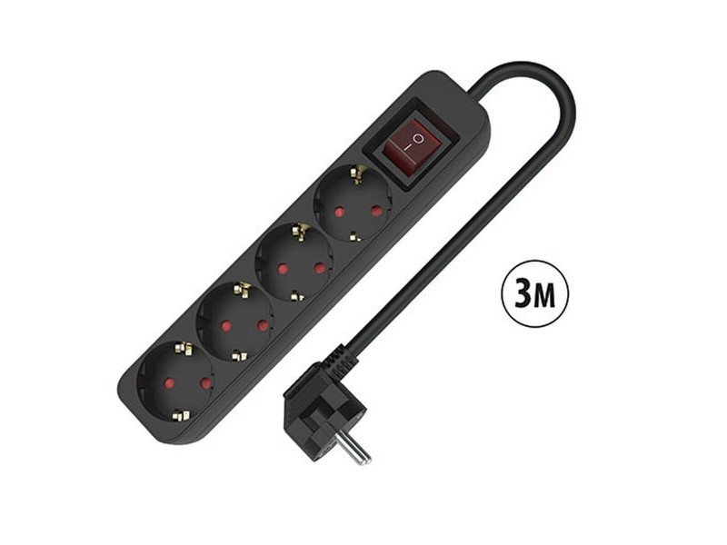 Табло с 4 гнезда с бутон за включване TM Electron 3680 W Черен (3 m)