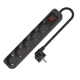 Контакт - 5 изхода с копче TM Electron 3680 W Черен (1,5 m)
