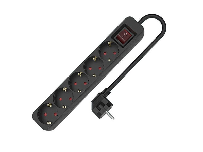 Контакт - 5 изхода с копче TM Electron 3680 W Черен (1,5 m)