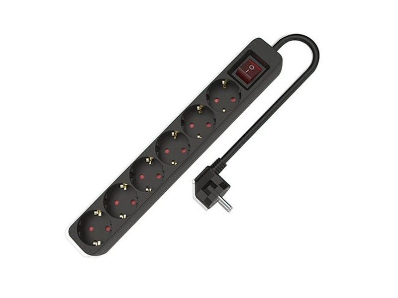 Контакт - 6 изхода с копче TM Electron 3680 W Черен (1,5 m)
