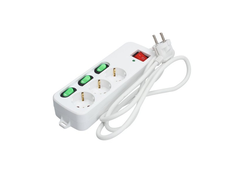 Табло с 3 гнезда с бутон за включване TM Electron 3680 W Бял (1,5 m)