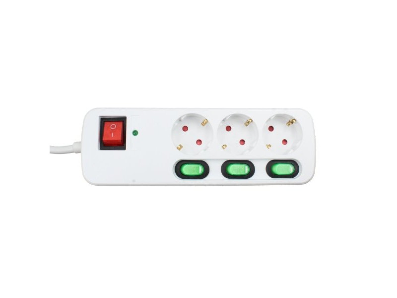 Табло с 3 гнезда с бутон за включване TM Electron 3680 W Бял (1,5 m)