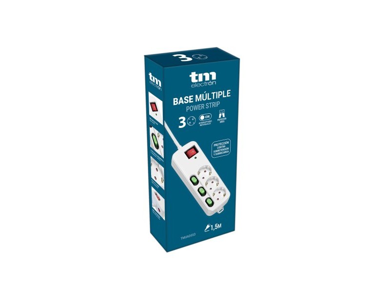 Табло с 3 гнезда с бутон за включване TM Electron 3680 W Бял (1,5 m)