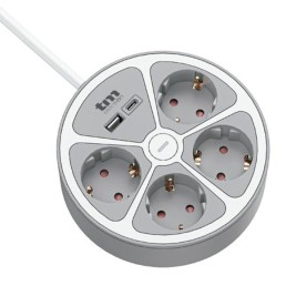 Табло с 4 гнезда с бутон за включване TM Electron 3680 W Бял Сив 30 W (1,5 m)