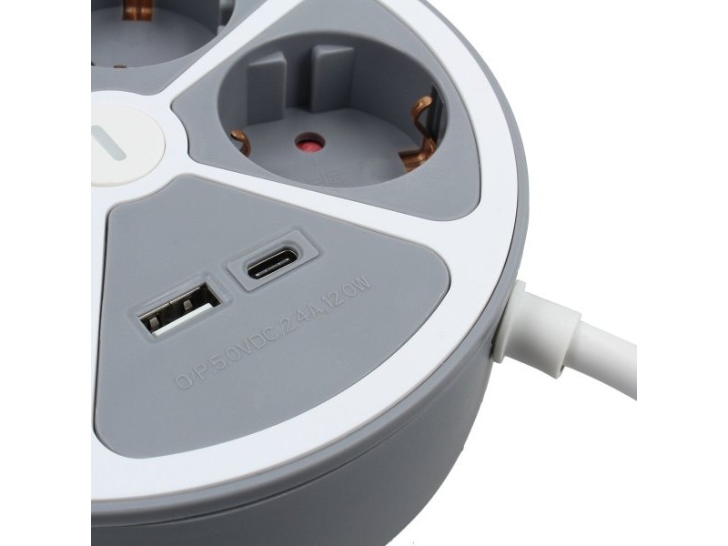 Табло с 4 гнезда с бутон за включване TM Electron 3680 W Бял Сив 30 W (1,5 m)