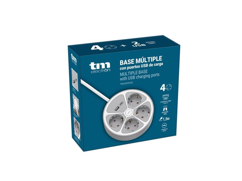 Табло с 4 гнезда с бутон за включване TM Electron 3680 W Бял Сив 30 W (1,5 m)