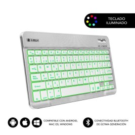 Блуту Клавиатура с Поставка за Таблет Subblim SUB-KBT-SMBL30 Испанска Qwerty Черен/Бял Многоцветен испански