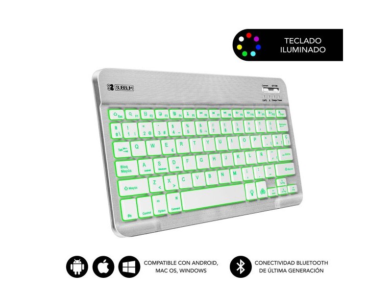 Блуту Клавиатура с Поставка за Таблет Subblim SUB-KBT-SMBL30 Испанска Qwerty Черен/Бял Многоцветен испански