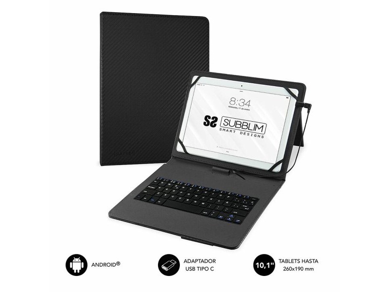 Универсален калъф за таблет и клавиатура Subblim SUB-KT1-USB001 Черен Испанска Qwerty Универсален калъф за таблет и клавиатура Subblim SUB-KT1-USB001 Черен Испанска Qwerty