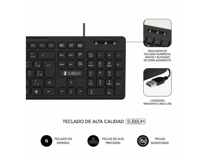 Цифрова клавиатура Subblim SUBKBC-0SSK50 Черен Испанска Qwerty QWERTY