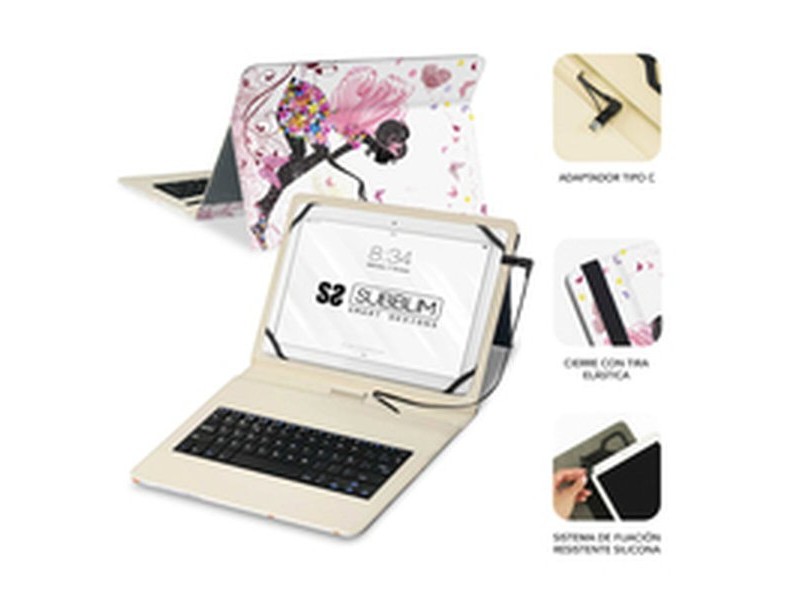 Блуту Клавиатура с Поставка за Таблет Subblim SUBKT1-USB052 Испанска Qwerty Многоцветен испански