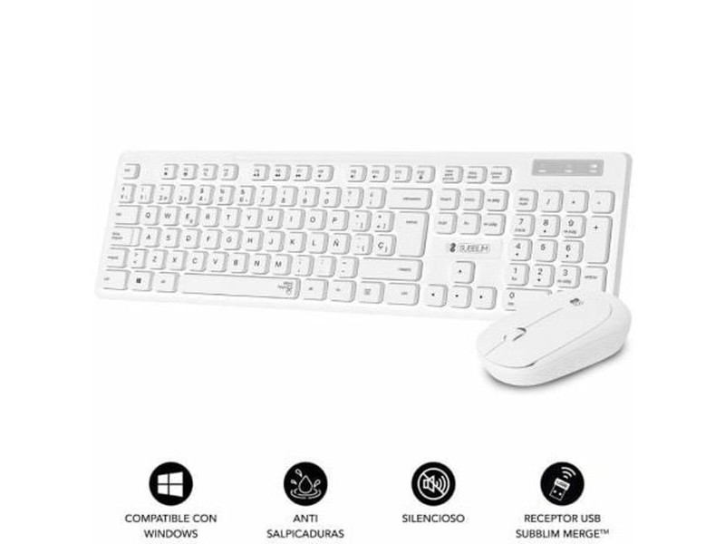 Kлаиатура с безжична мишка Subblim SUBKBC-CSSW11 Бял Испанска Qwerty