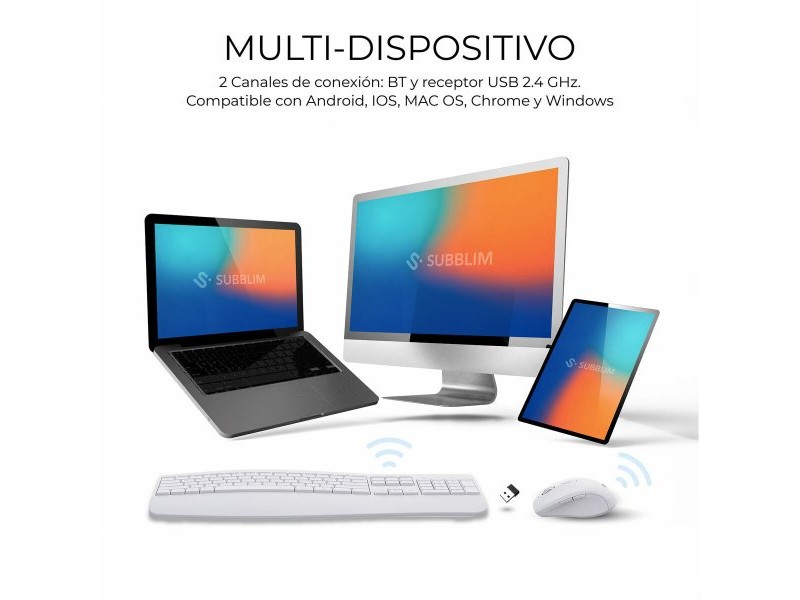 Клавиатура с мишка Subblim OFFICE PROWAVE Бял Испанска Qwerty QWERTY