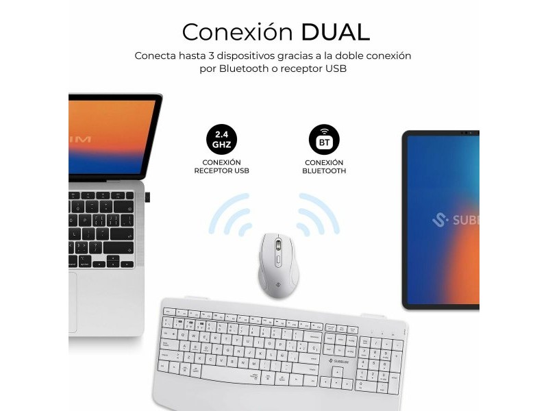 Клавиатура с мишка Subblim OFFICE PROWAVE Бял Испанска Qwerty QWERTY