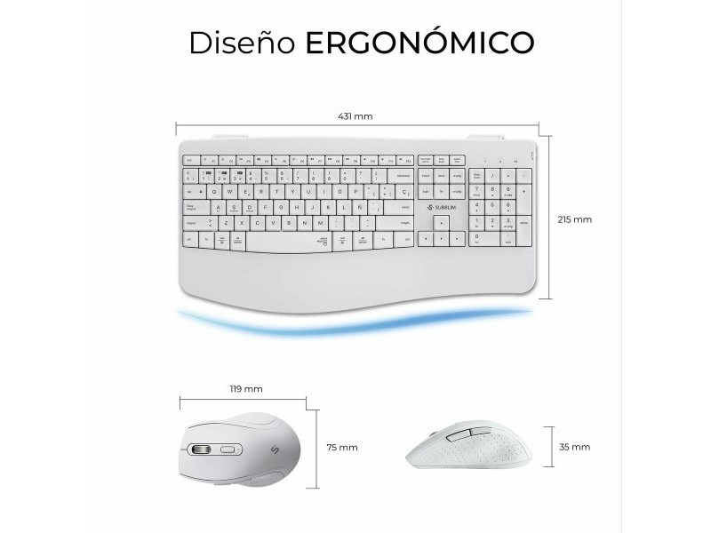 Клавиатура с мишка Subblim OFFICE PROWAVE Бял Испанска Qwerty QWERTY