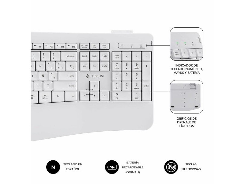 Клавиатура с мишка Subblim OFFICE PROWAVE Бял Испанска Qwerty QWERTY