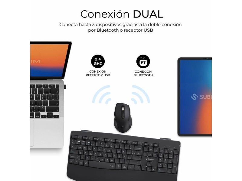 Клавиатура с мишка Subblim OFFICE PROWAVE Черен Испанска Qwerty QWERTY